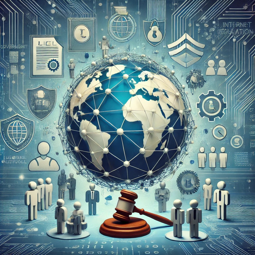 DALL·E 2025-02-23 17.38.20 - A conceptual digital illustration representing internet regulation. The image features a globe made of interconnected digital networks, surrounded by